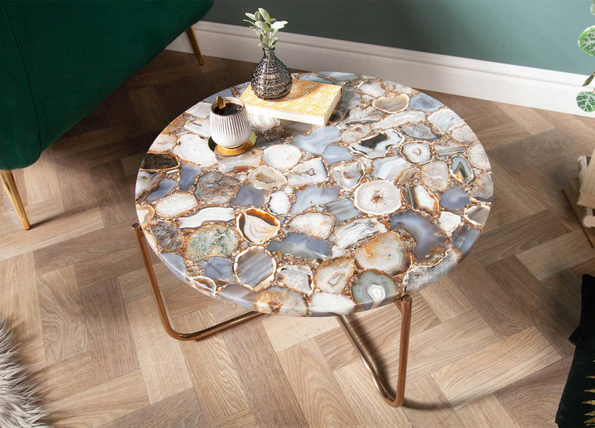 Table basse ronde en pierre d'agate