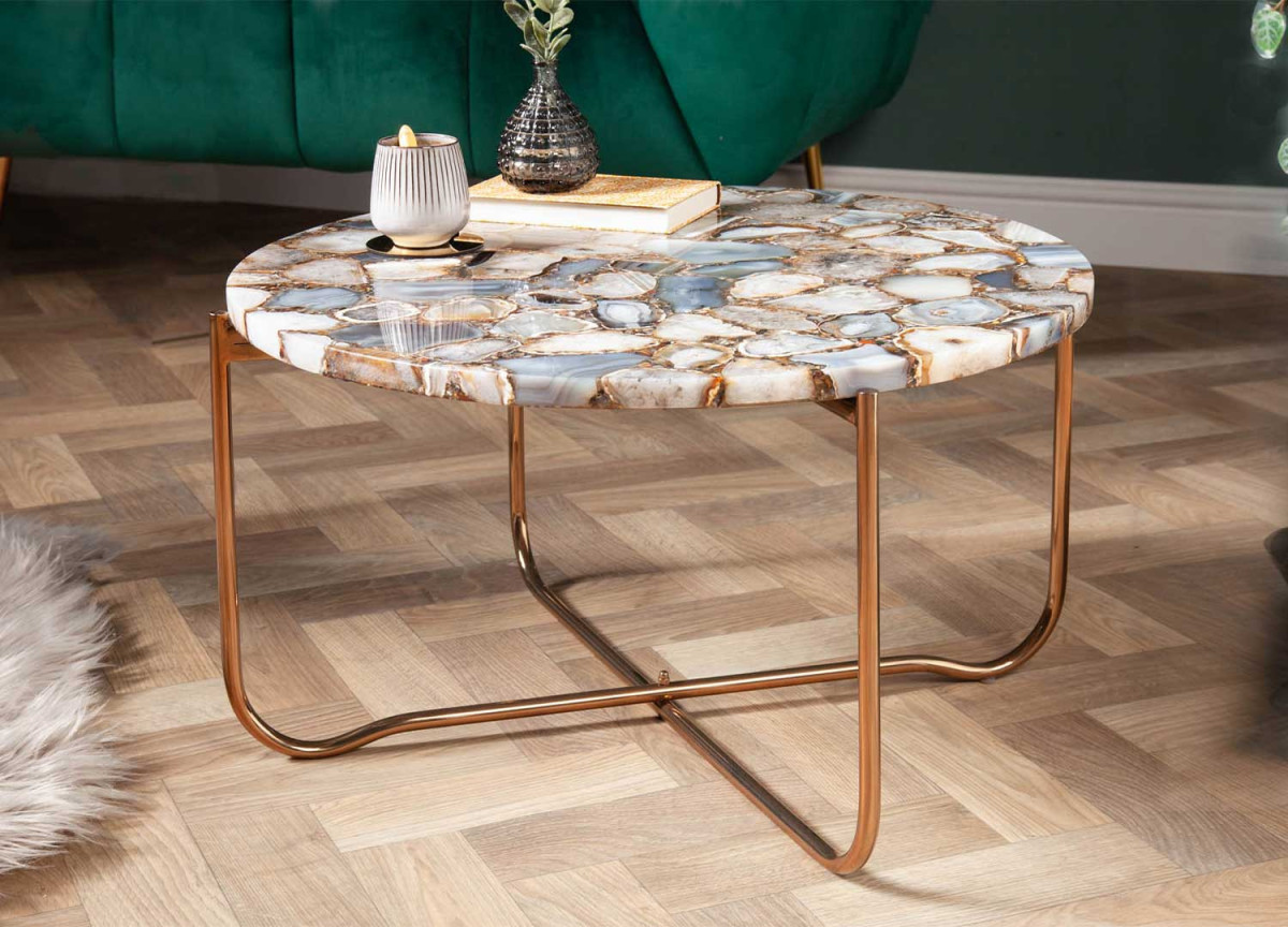 Table basse ronde en pierre d'agate