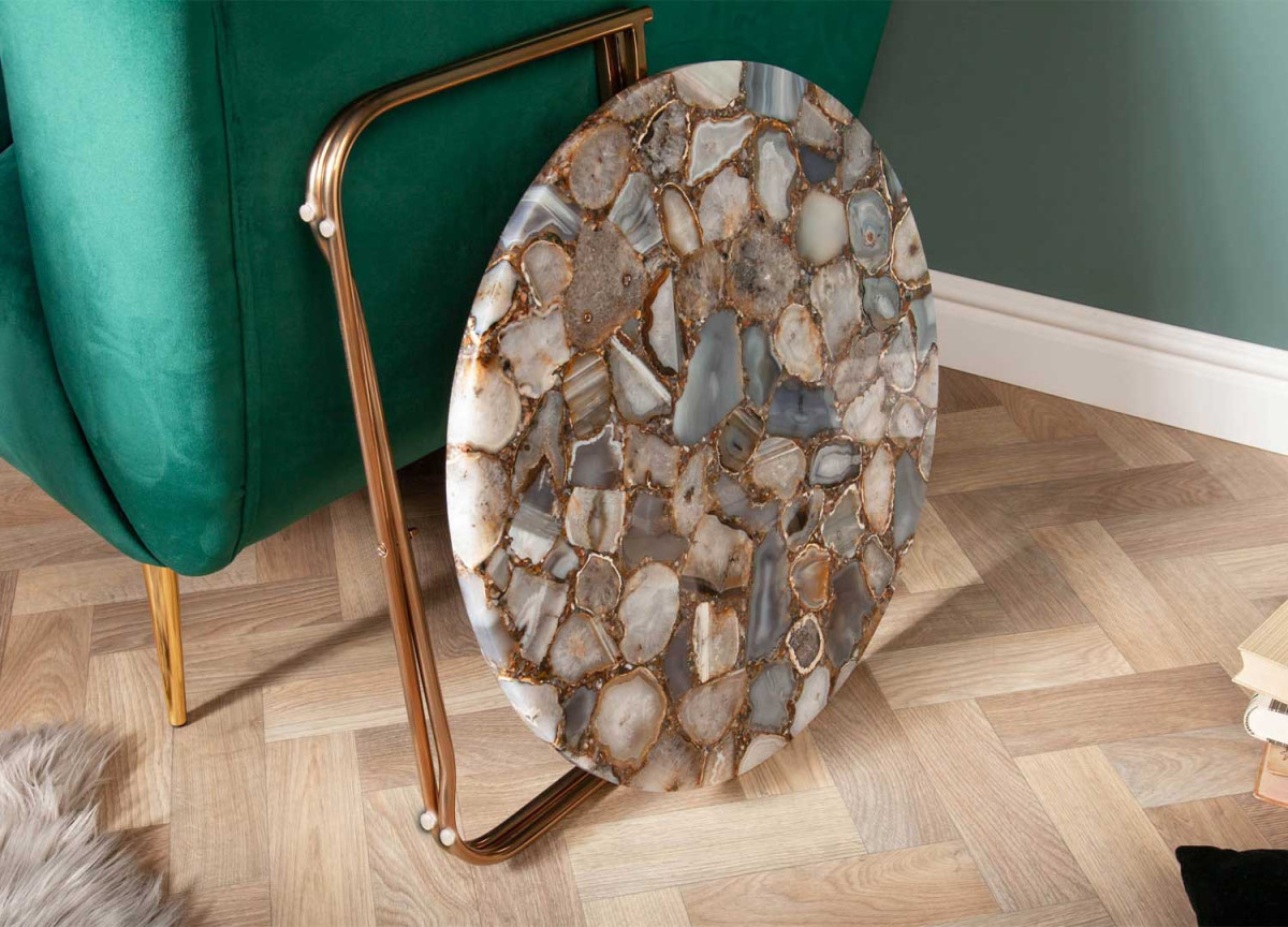 Table basse ronde en pierre d'agate