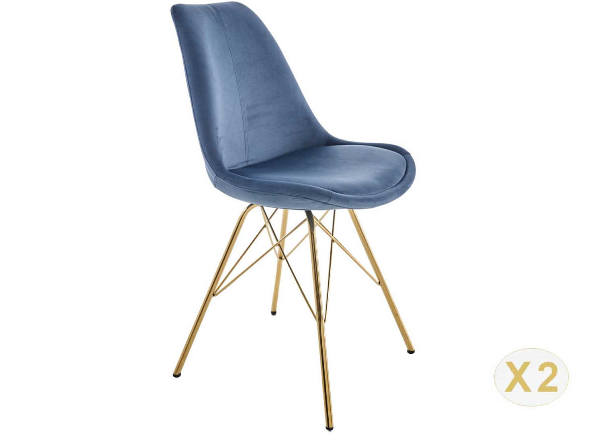 Chaise velours bleu pieds métal doré
