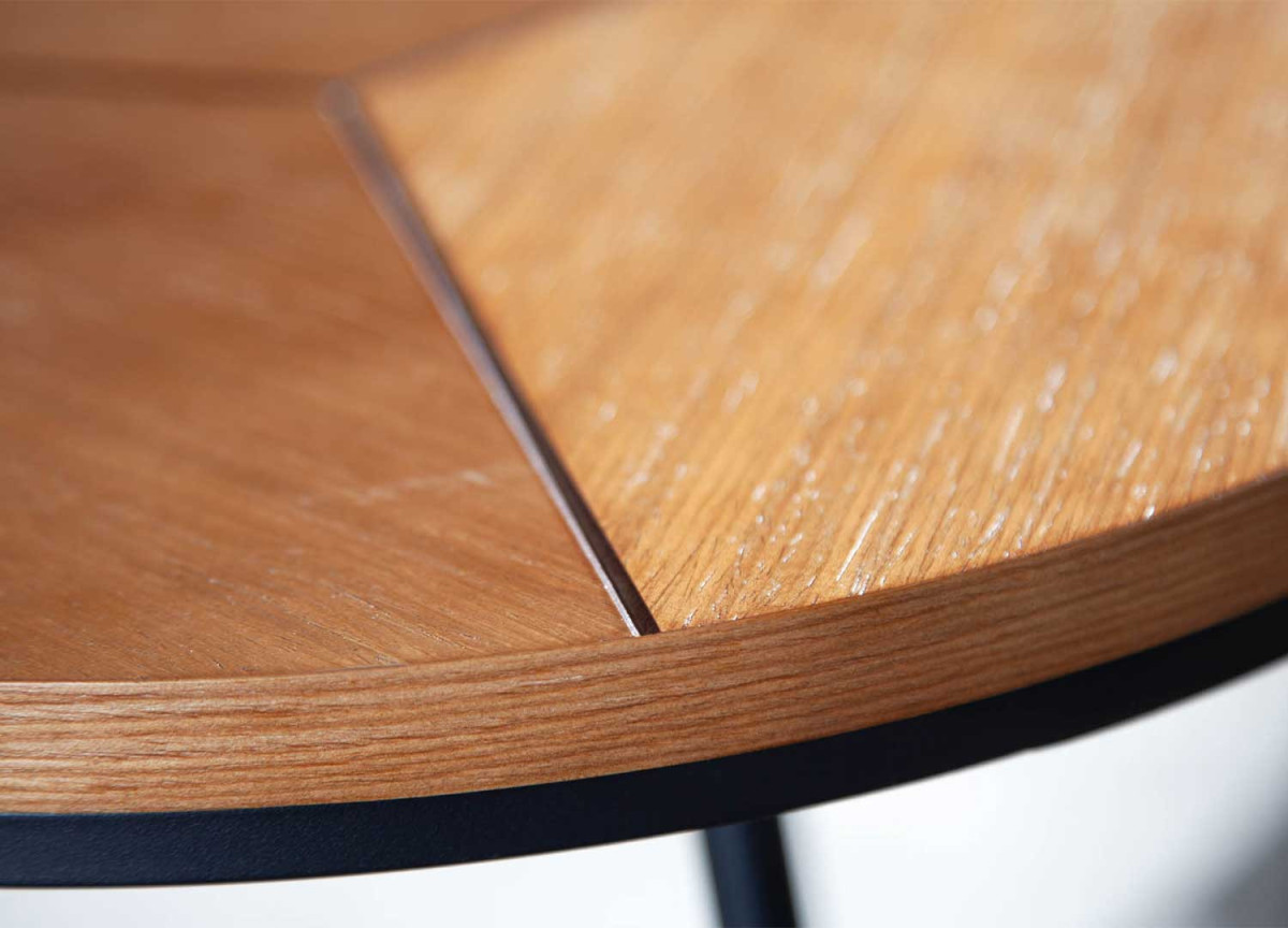 Table d'Appoint Ronde en Bois et Métal Noir