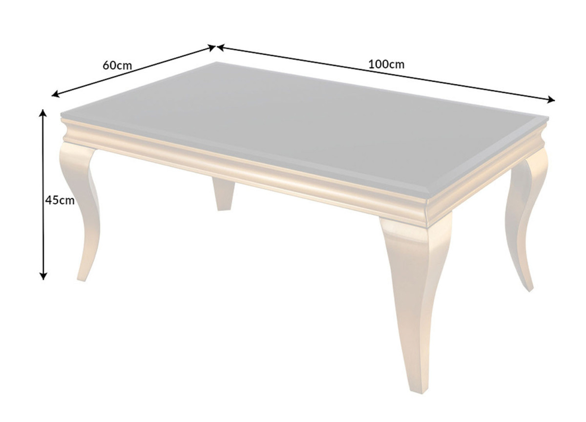 Table basse baroque verre noir et métal doré 100 cm