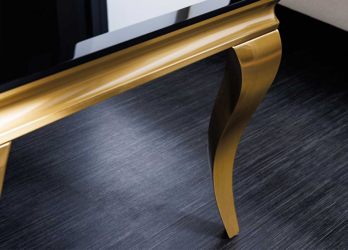 Table basse baroque verre noir et métal doré 100 cm