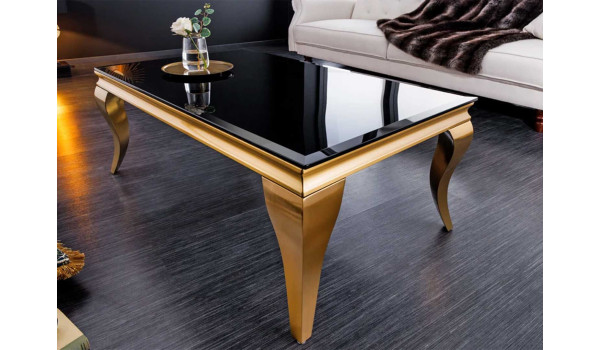 Table basse baroque verre noir et métal doré 100 cm