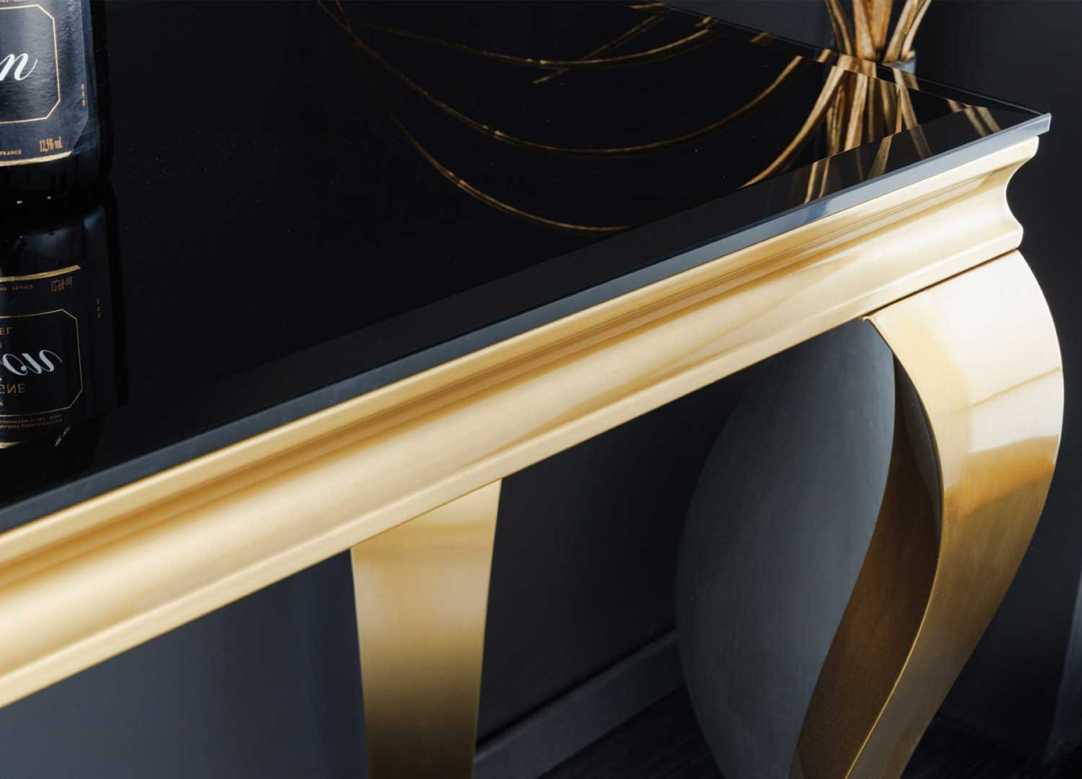 Table console baroque noire et métal doré