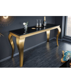 Table console baroque noire et métal doré