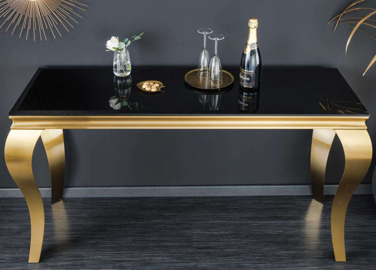Table console baroque noire et métal doré