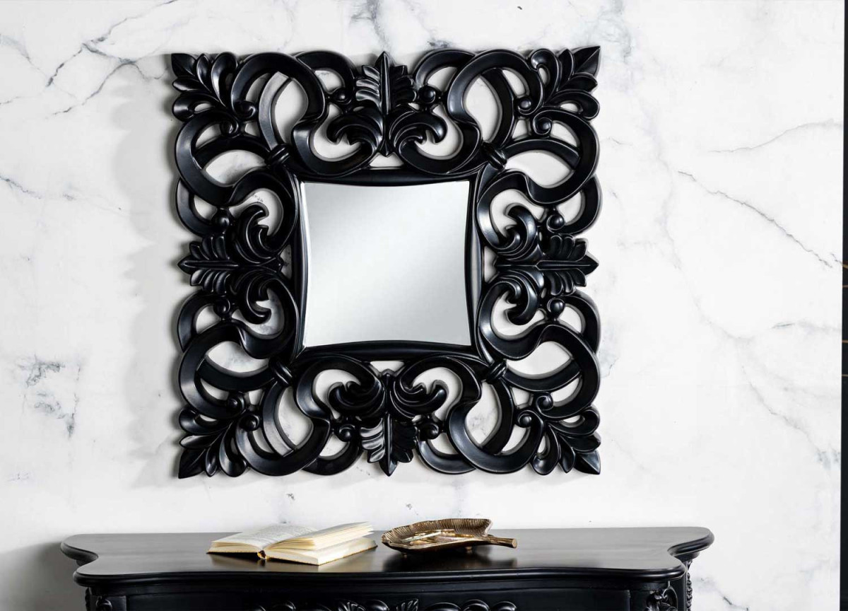 Miroir mural carré noir mat baroque antique