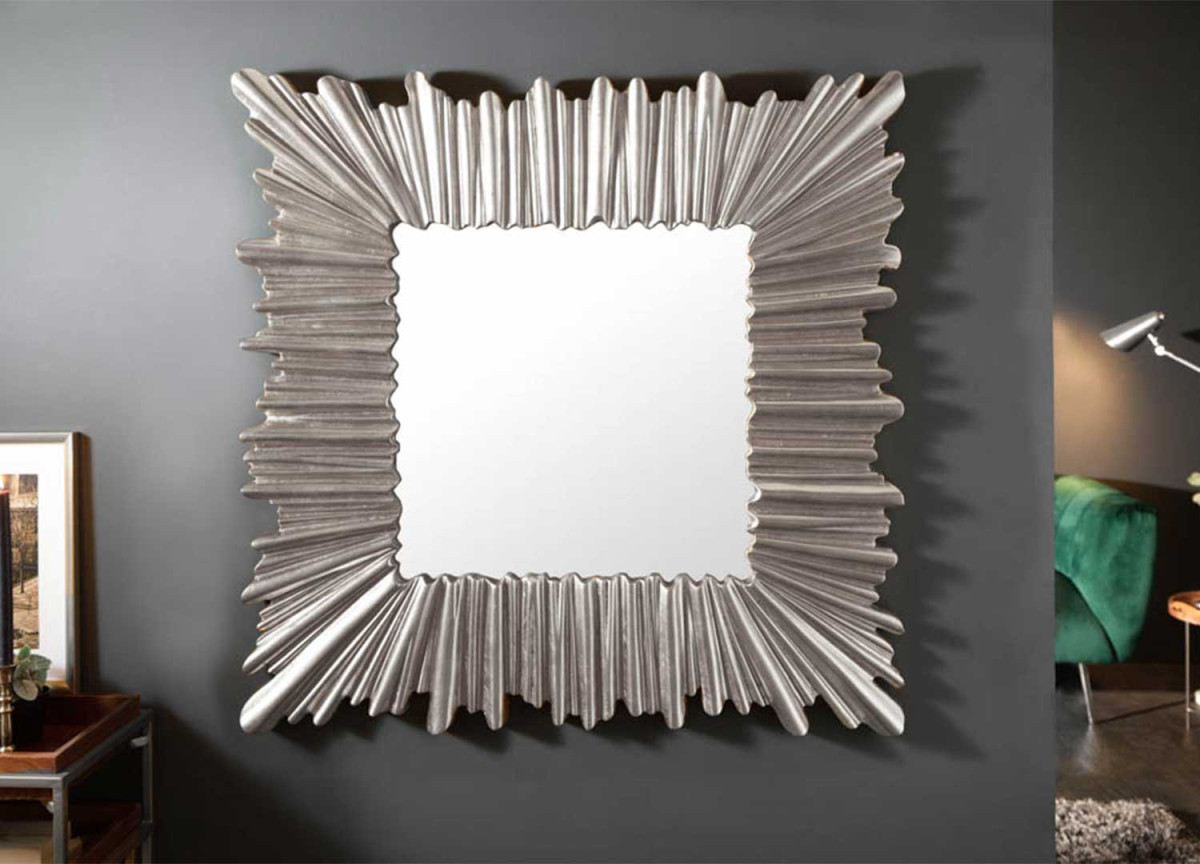Miroir mural carré 96 cm cadre argenté