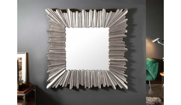Miroir mural carré 96 cm cadre argenté
