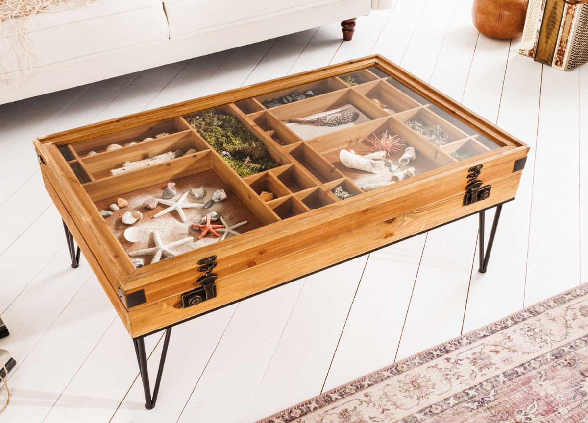 Table basse avec compartiment pour décoration