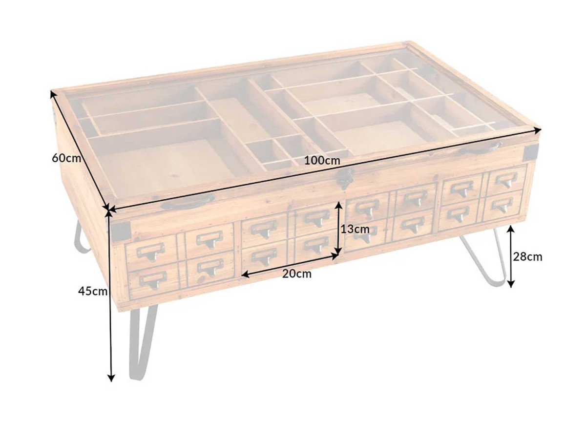 Table basse avec compartiment déco et tiroirs
