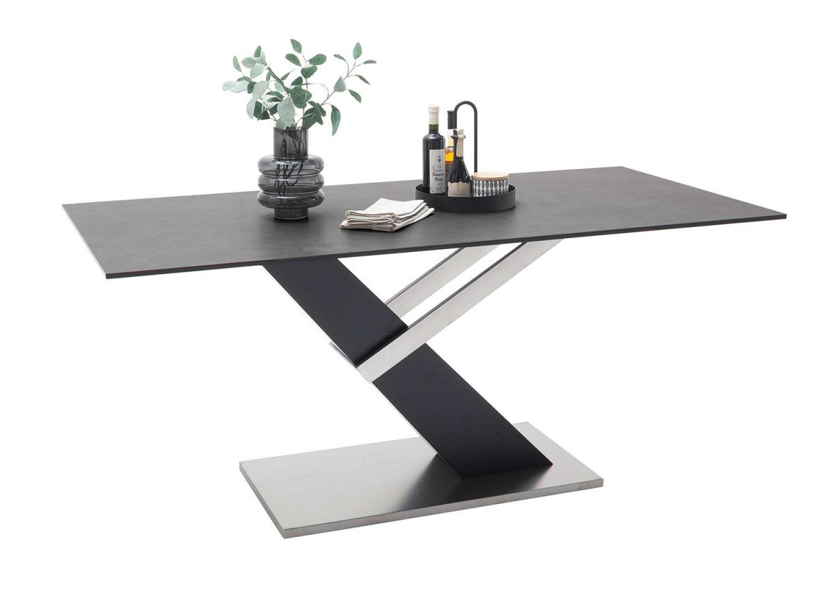 Table en céramique 180 cm pieds métal noir et acier brossé