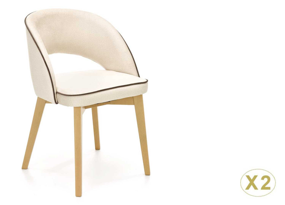 Chaise velours crème pieds en bois