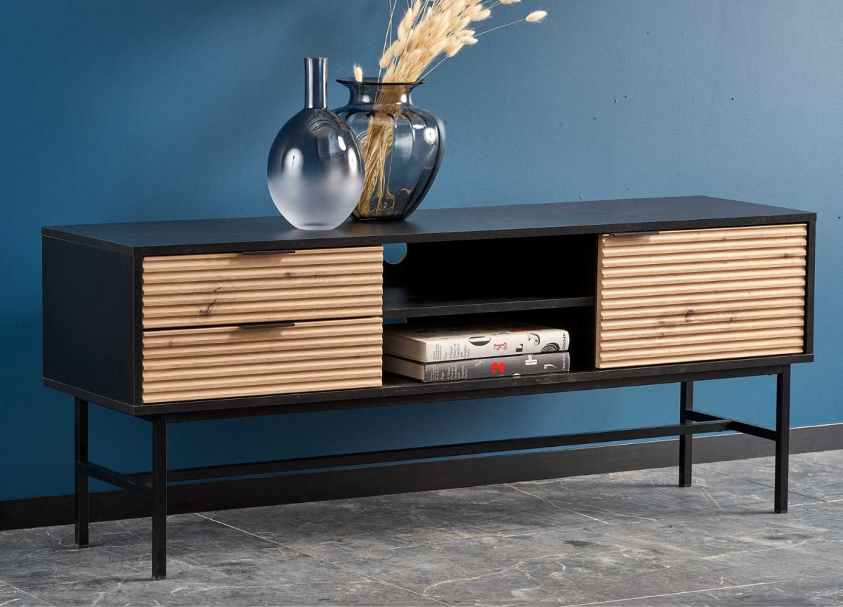 Meuble TV moderne 150 cm chêne artisan et noir