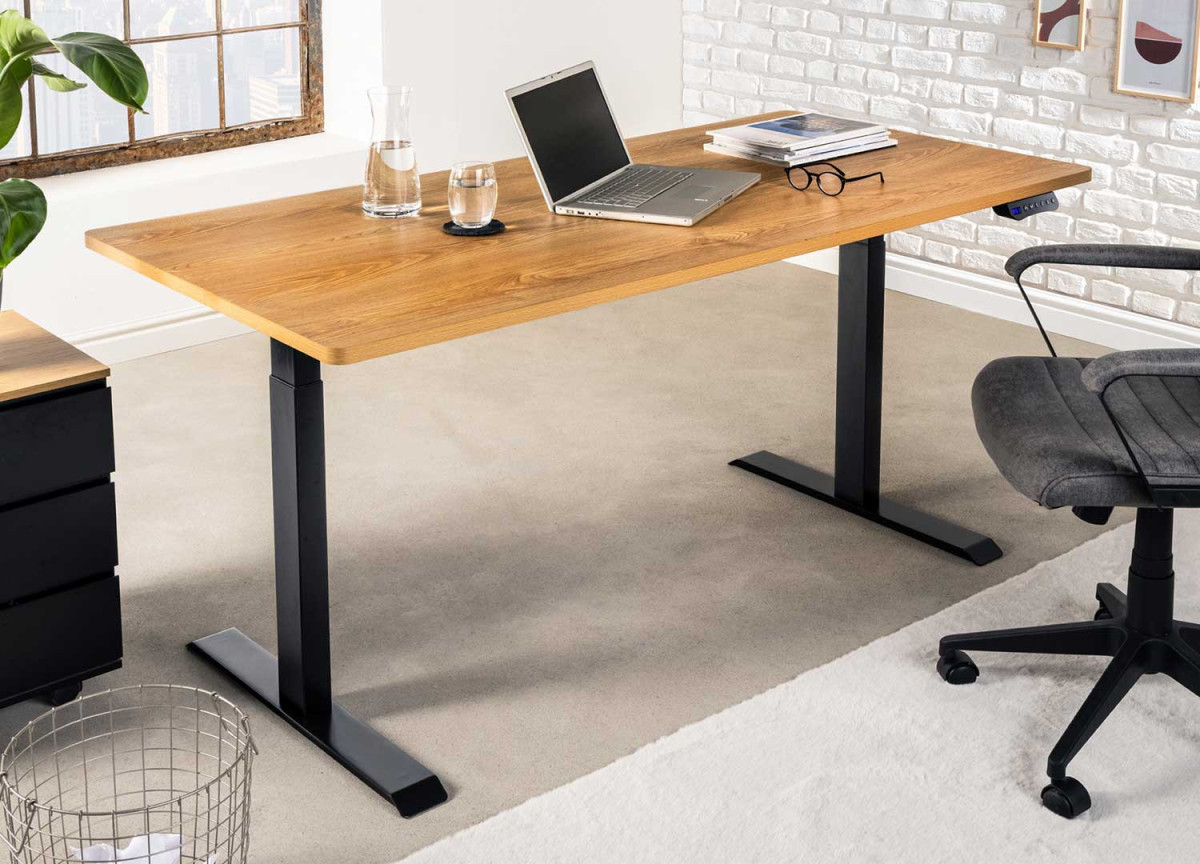 Bureau réglable en hauteur 72 - 117 cm finition chêne pour bureau