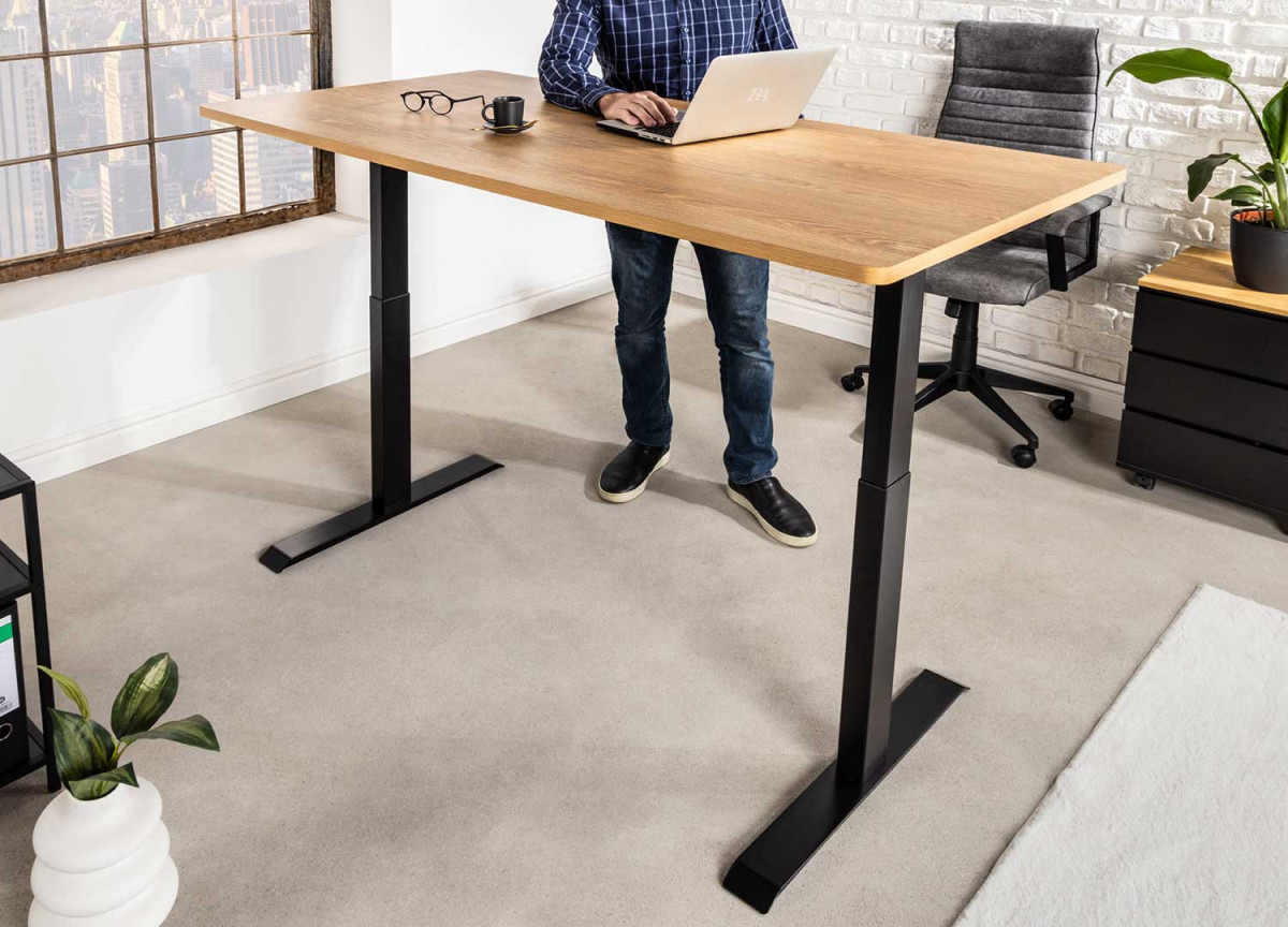 Bureau réglable en hauteur 72 - 117 cm finition chêne
