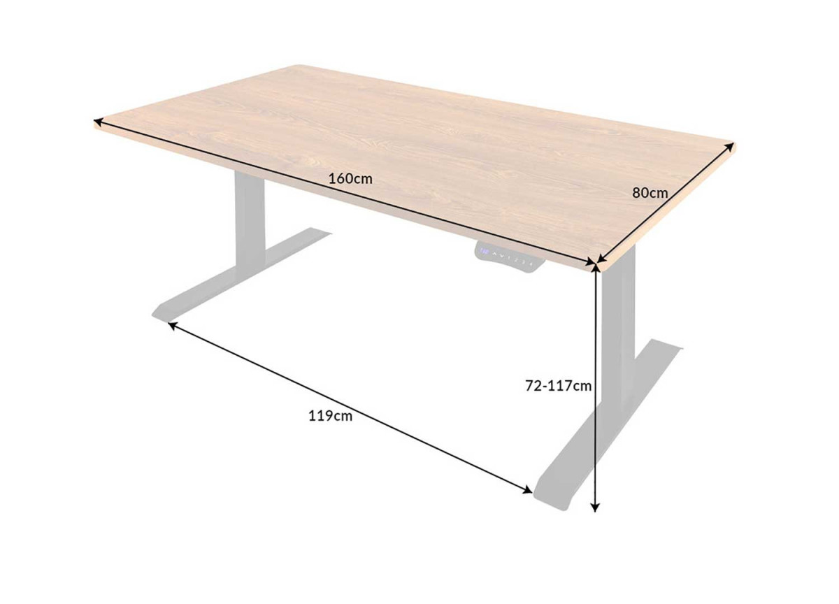 Bureau réglable en hauteur 72 - 117 cm finition chêne
