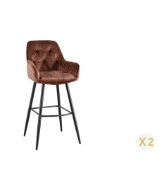 Chaise de bar en velours brun vendue par 2