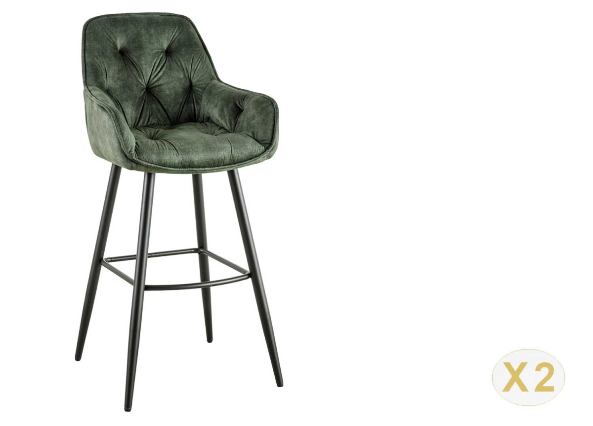 Chaise de bar en velours vert vendu par 2