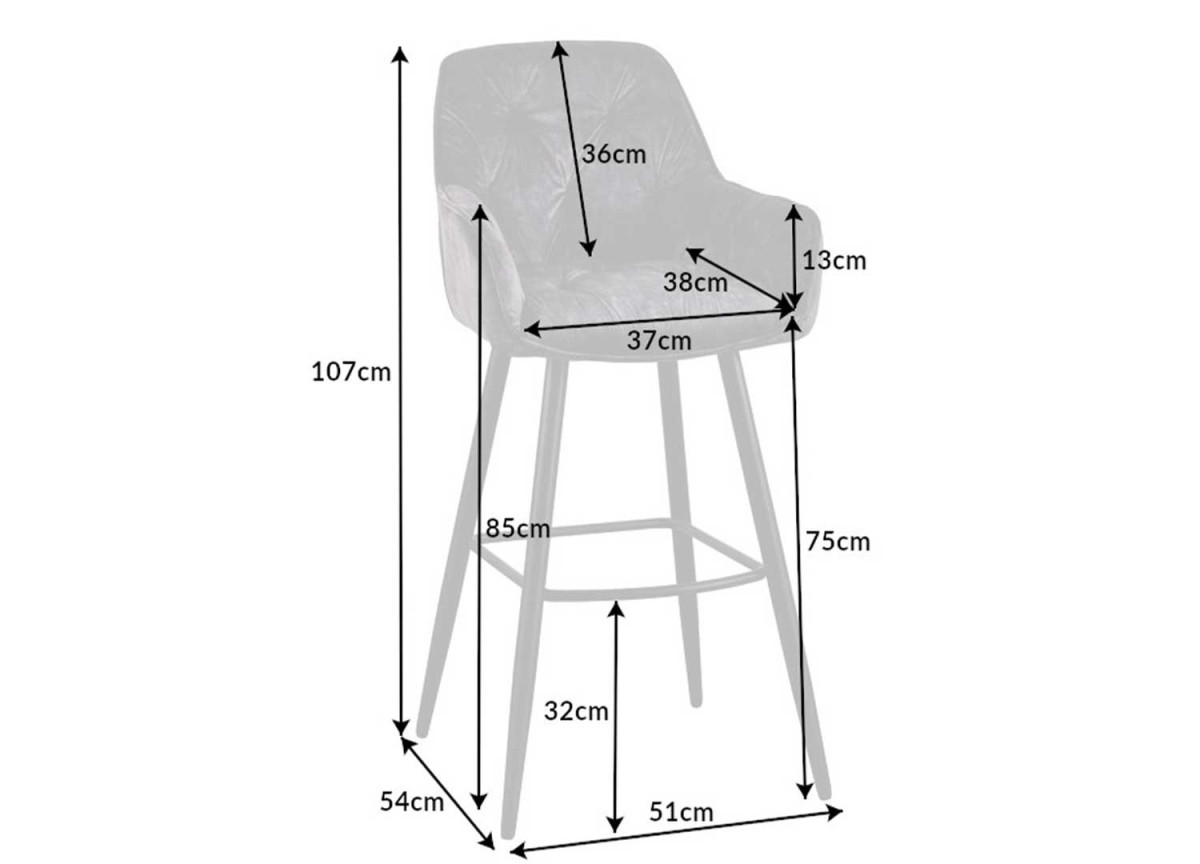 Chaise de bar en velours gris vendu par 2