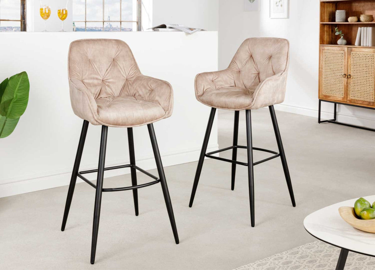 Chaise de bar en velours champagne vendu par 2