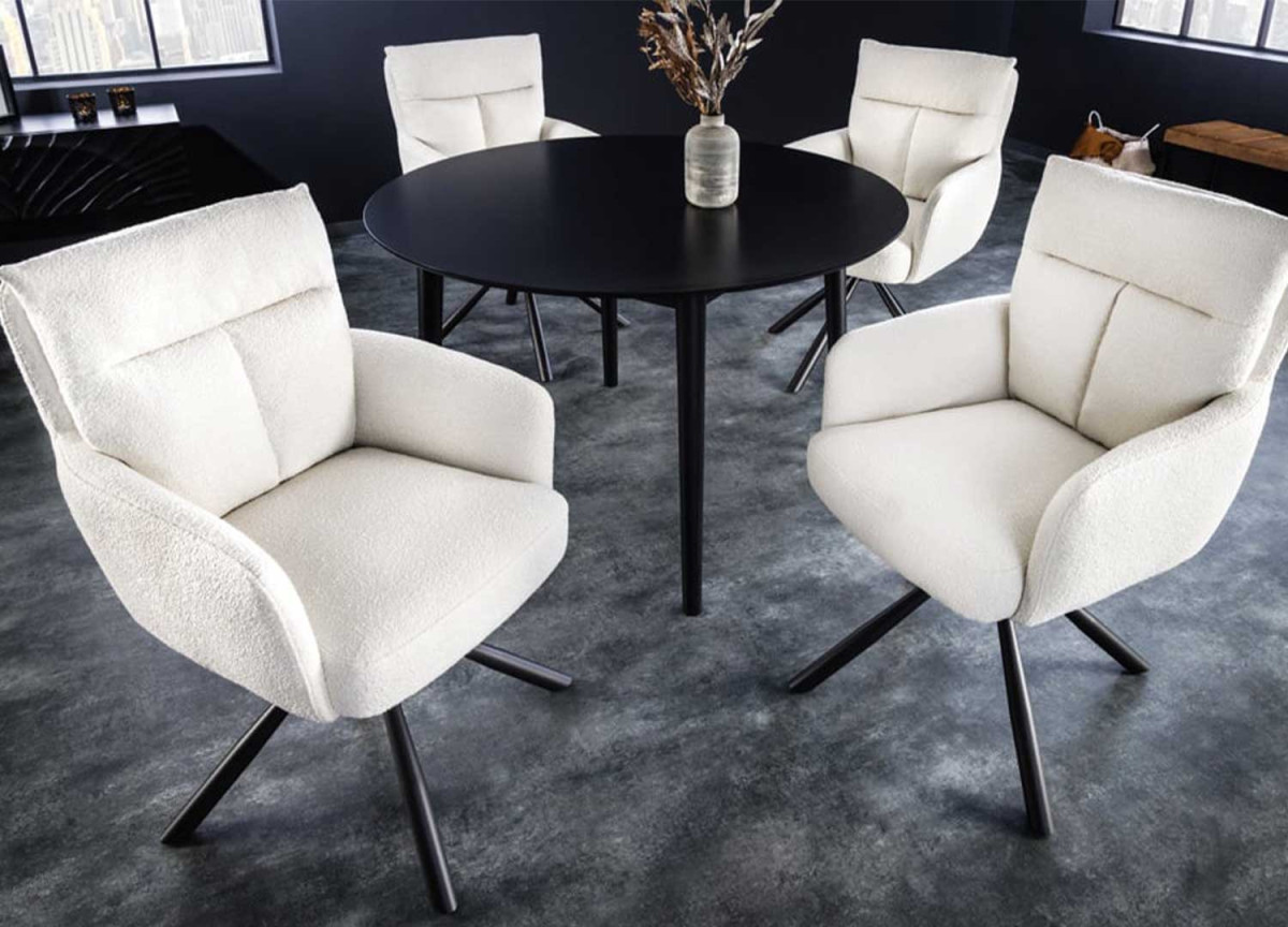 2 Chaises rétro à ressorts bouclé blanches