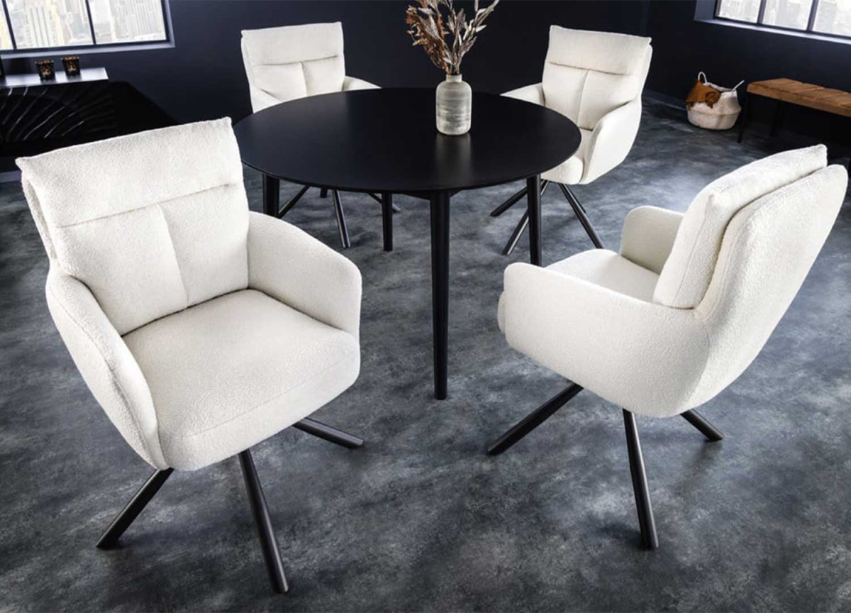 2 Chaises rétro à ressorts bouclé blanches