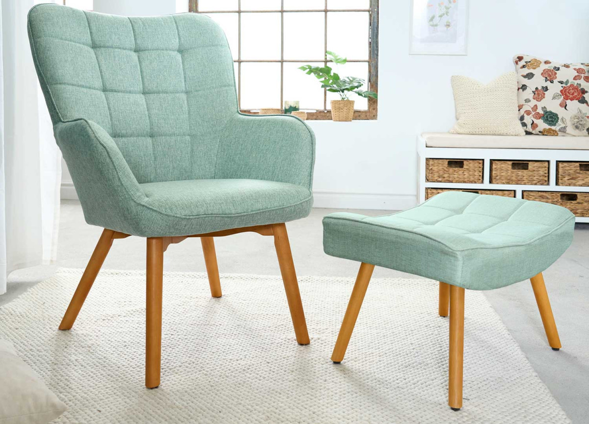 Fauteuil Scandinave design tissu vert citron