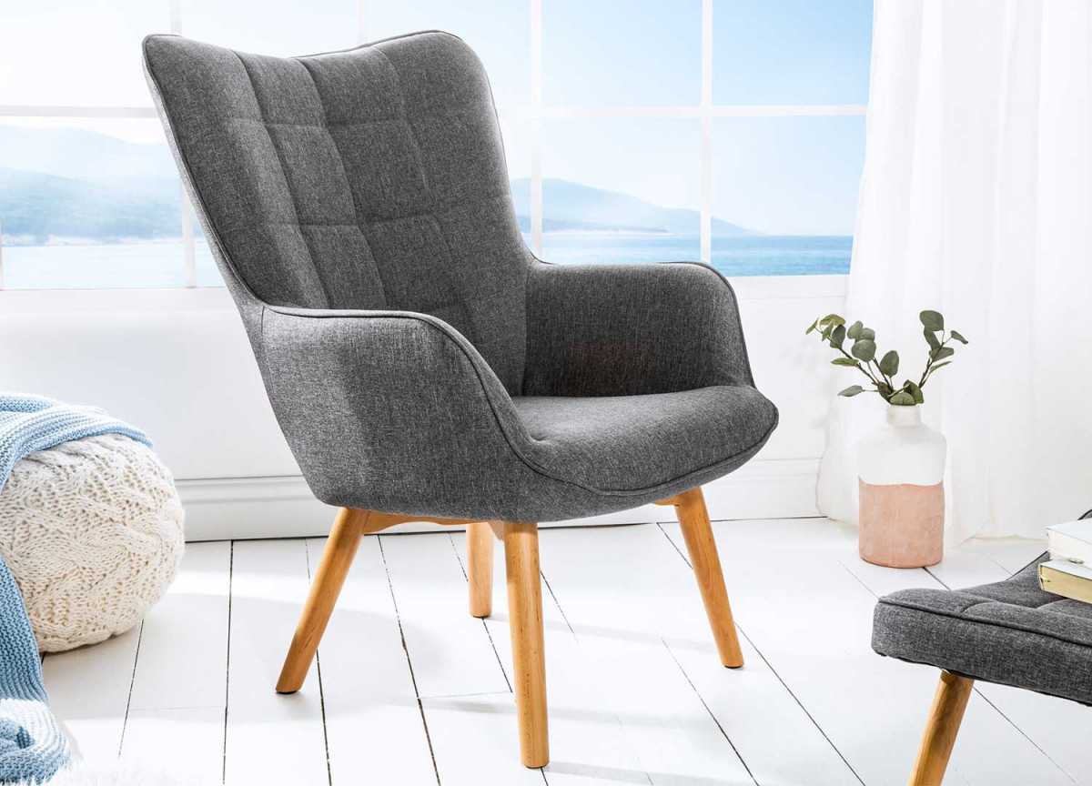 Fauteuil Scandinave design tissu gris