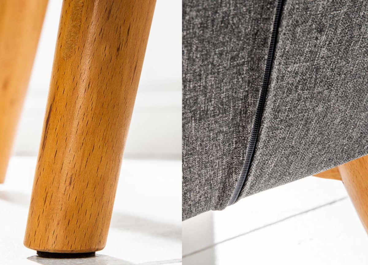 Fauteuil Tissu Gris et Pieds Bois
