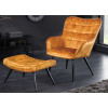 Fauteuil Scandinave en velours jaune moutarde