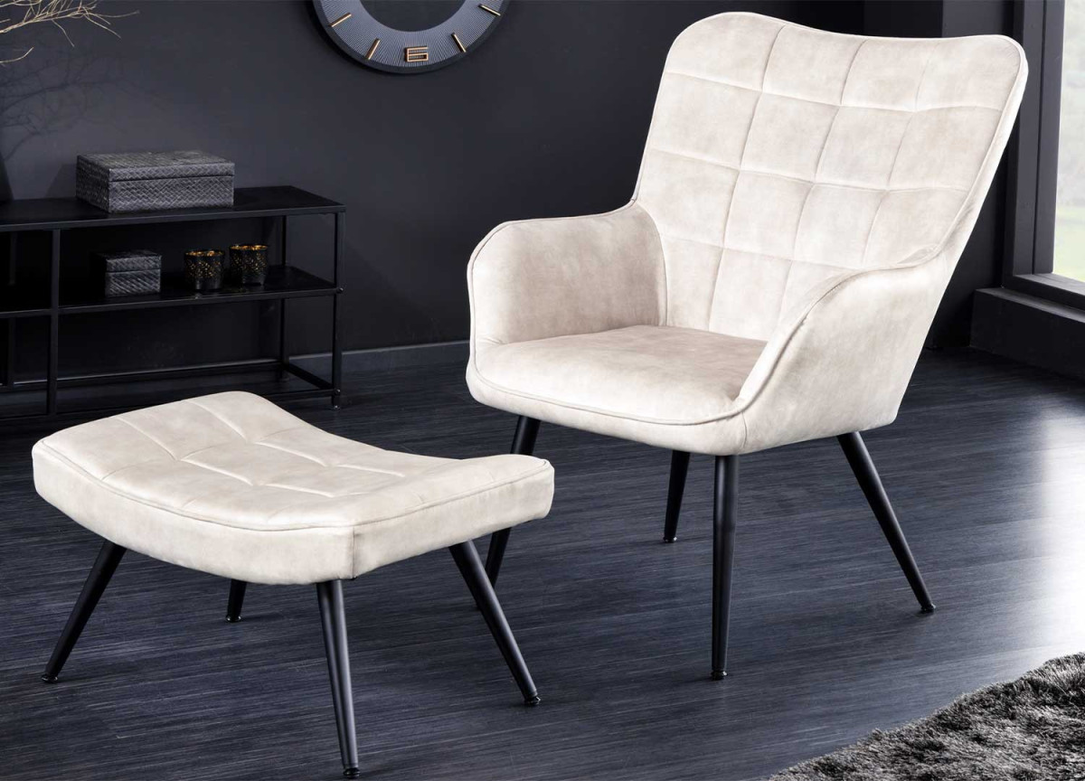 Fauteuil Scandinave en velours champagne