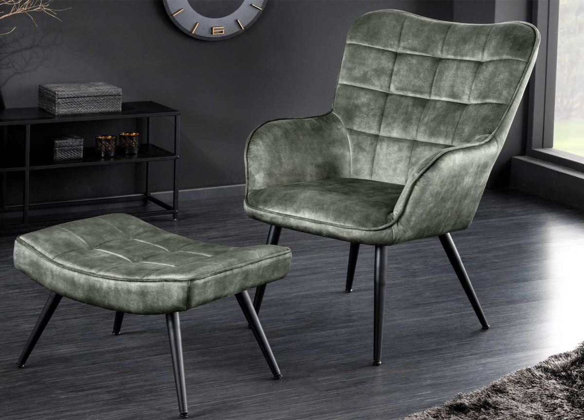 Fauteuil Scandinave en velours vert foncé