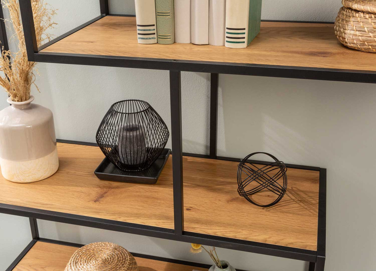 Meuble de rangement haut ouvert en bois et métal