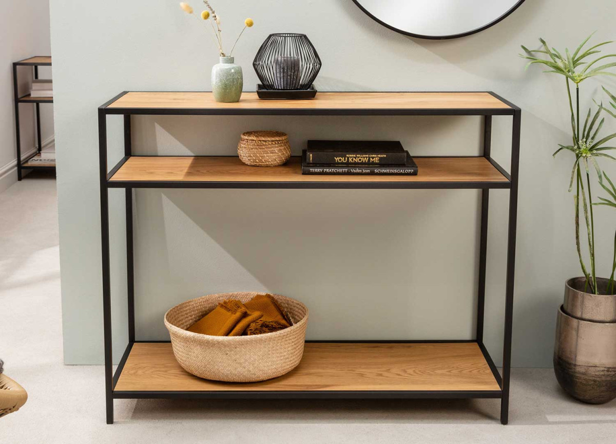 Table console en bois et métal