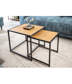 Table d'appoint carrée emboîtable bois et métal