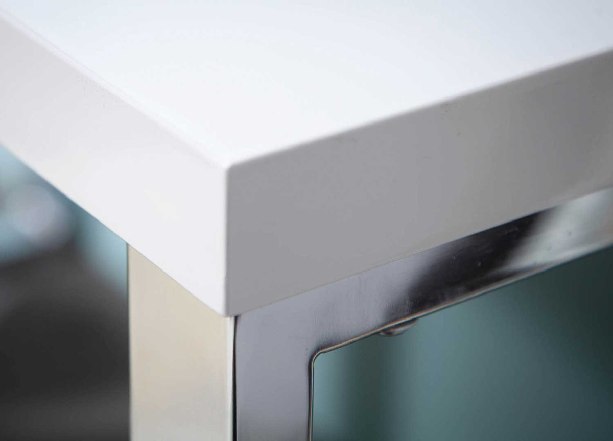 Table bureau blanc brillant et métal chromé