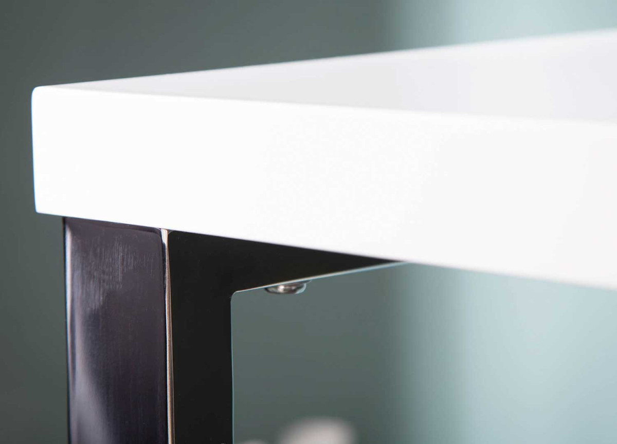Table bureau blanc brillant et métal chromé