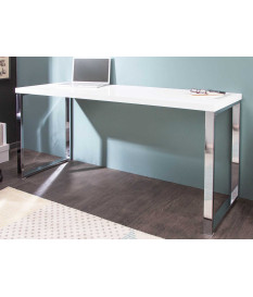 Table bureau blanc brillant et métal chromé