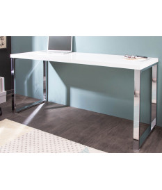 Table bureau blanc brillant et métal chromé 160 cm