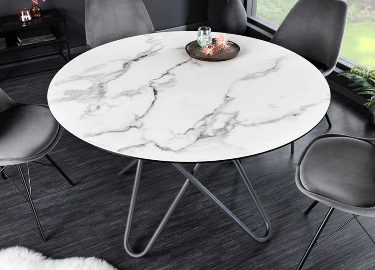 Table ronde en céramique marbre blanc