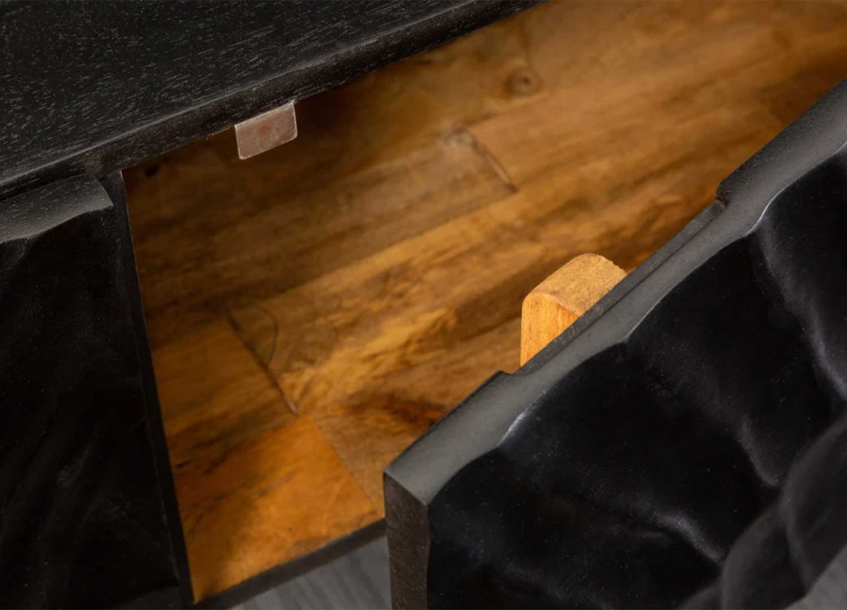 Meuble TV Design Mural | Bois Massif Noir | 160 cm