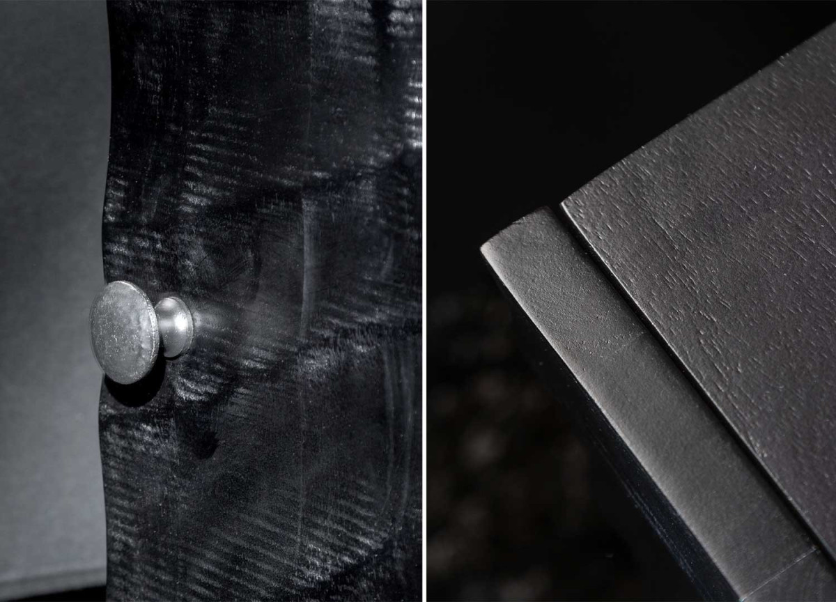 Chevet en Bois Massif Sculpté Noir