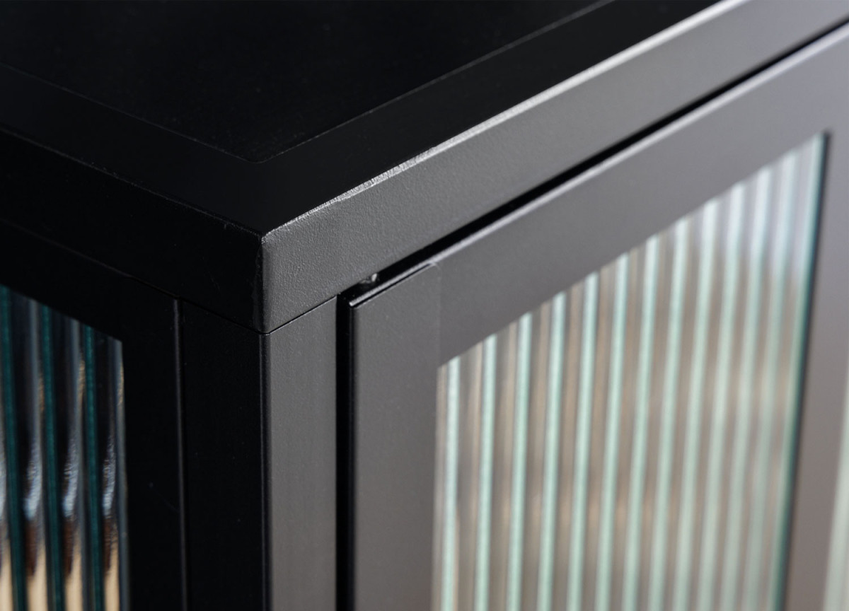 Vitrine en verre plissée et métal noir  2 portes