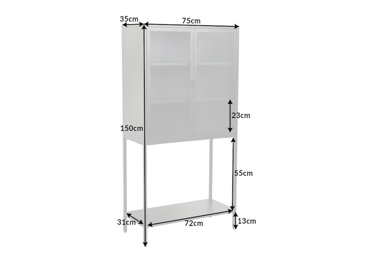Meuble de rangement en verre plissée et métal noir  2 portes
