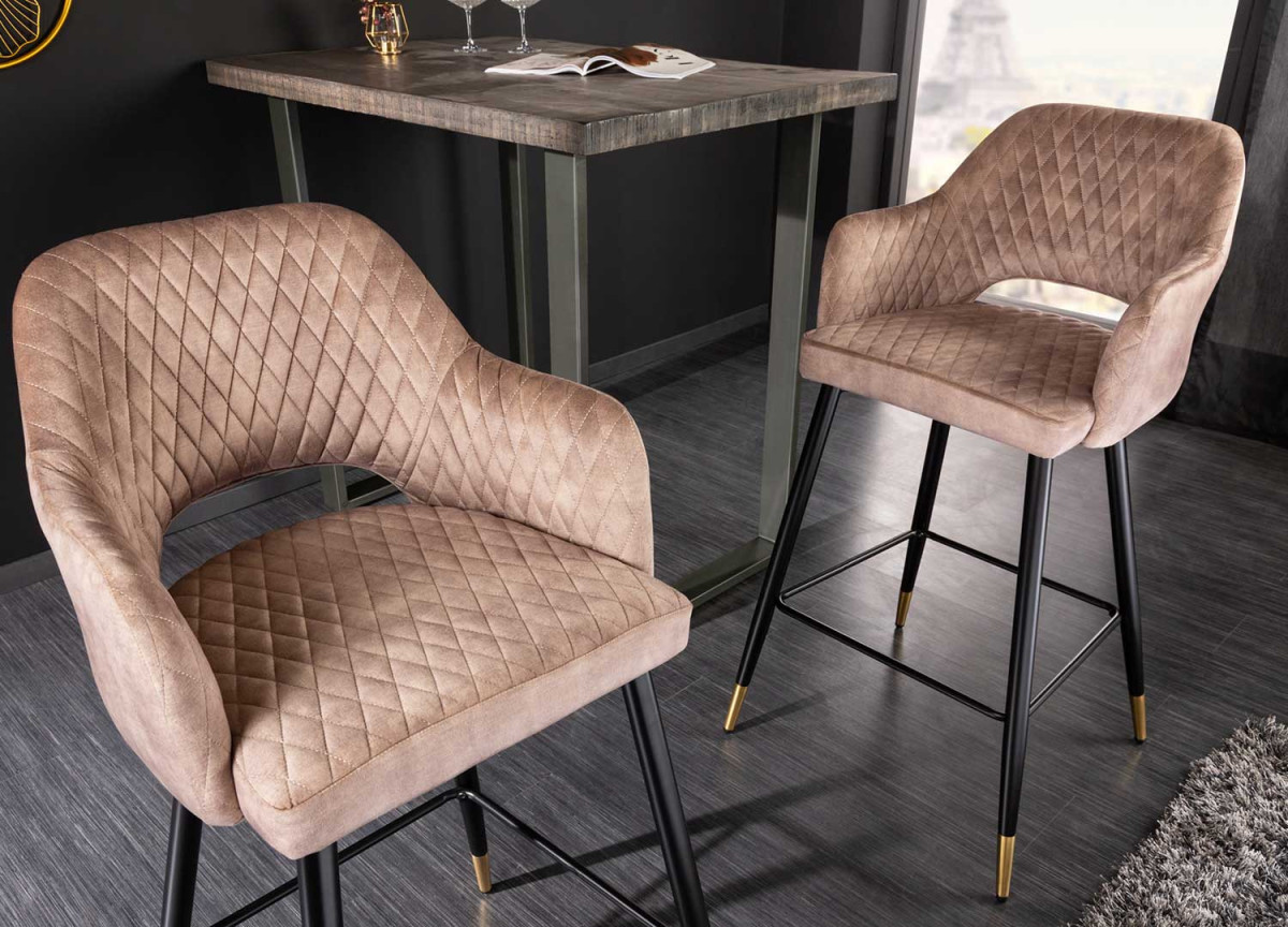 Tabouret de bar confortable en velours grège