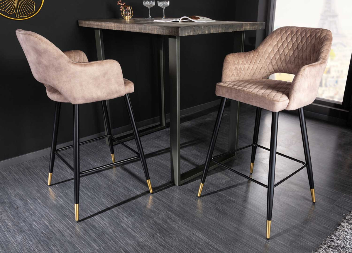 Tabouret de bar confortable en velours grège