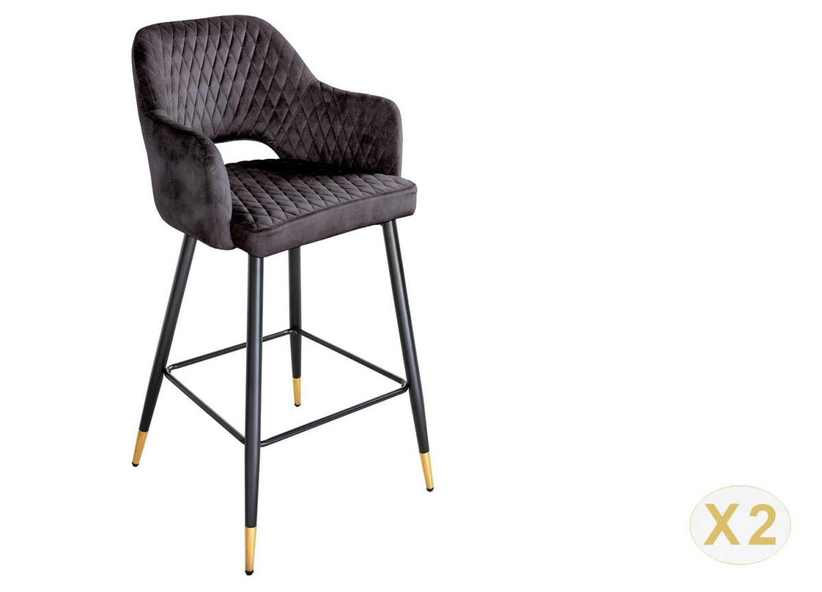 Tabouret de bar confortable en velours anthracite