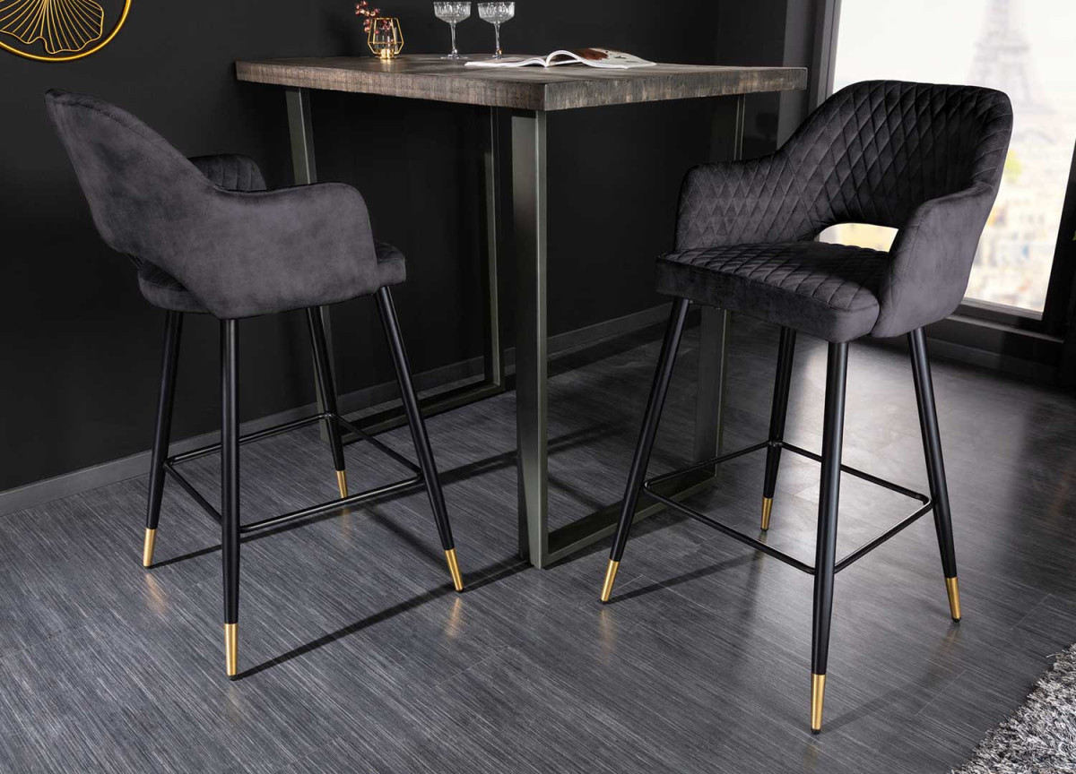 Tabouret de bar confortable en velours anthracite